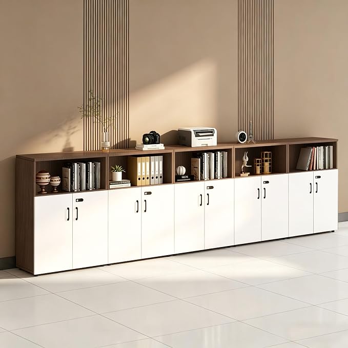 File Cabinet with Password Lock, Wood Lateral Filing Cabinet for Letter/A4 Files, 3 Drawer with Door, Printer Stand with Open Shelves for Home Office