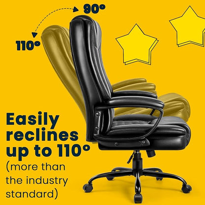 OFIKA Leather Office Desk Chair,Ergonomic Office Chair with Lumbar Support,Computer Chair,Executive Leather Chair with Padded Arm,2026 Upgraded Big and Tall Chair, Black,275LBS