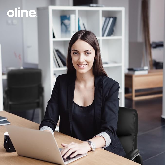 Oline Leather Guest Chair with Padded Arms, Reception Meeting Conference Waiting Room Lobby Home Desk Big and Tall Executive Office Chair, Black (2 Pack)