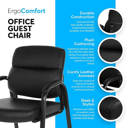 Oline Leather Guest Chair with Padded Arms, Reception Meeting Conference Waiting Room Lobby Home Desk Big and Tall Executive Office Chair, Black (1 Pack)