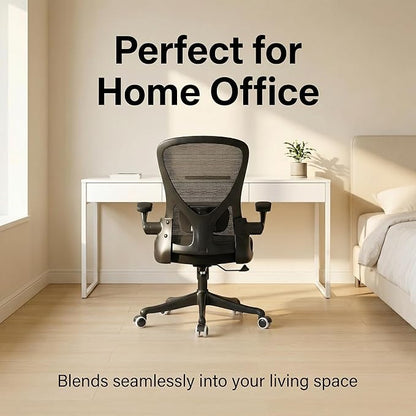 Ergonomic Office Chair with Adjustable Lumbar Support & Flip-Up Armrests - High Back Computer Desk Chair with Thickened Seat Cushion, Rolling Wheels for Home/Office Study Work (01Blcak)