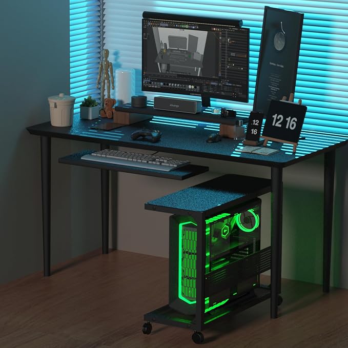 Moricher Computer Tower Stand - Height Adjustable 2-Tier ATX-Case PC Stand Printer Rack Pegboard with Rolling Wheels & Mousepad for Home Office Gaming Accessories