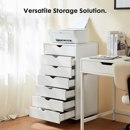 Simple Deluxe 7 Drawer Chest, Storage Cabinet Dressers with Wheels, Dressers Storage Cabinets, Office File Cabinet,White