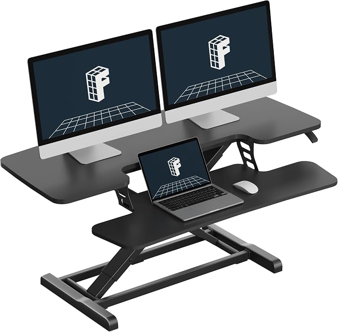 FLEXISPOT Standing Desk Converter 42", Extra Large Ergonomic Height Adjustable Sit Stand Desk Riser, Spacious Computer Workstation with Wide Keyboard Tray, Black
