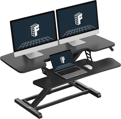 FLEXISPOT Standing Desk Converter 42", Extra Large Ergonomic Height Adjustable Sit Stand Desk Riser, Spacious Computer Workstation with Wide Keyboard Tray, Black