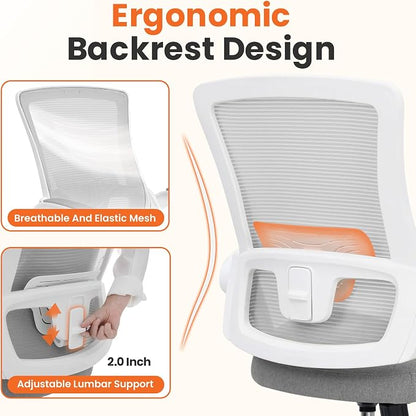 NEO CHAIR Office Desk Gaming Chair Computer High Back Mesh Seat with Rolling Wheels Ergonomic Adjustable Comfy Flip-up Armrests Lumbar Support Height for Home (Grey)