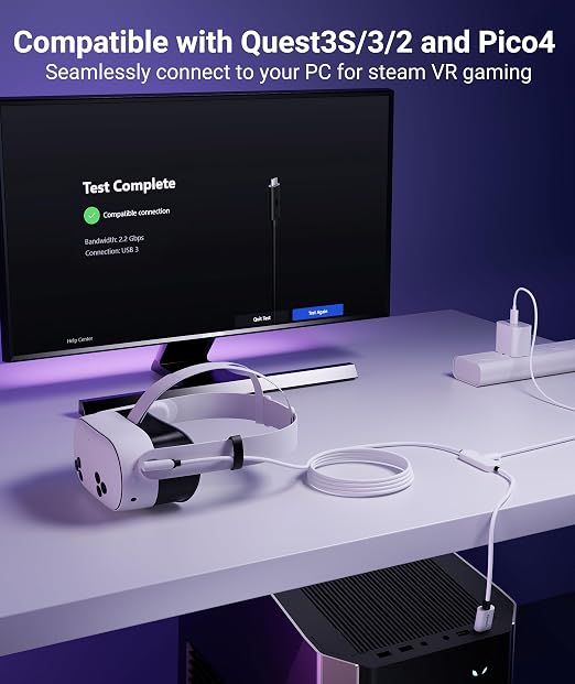 Syntech VR Link Cable 5M/16FT with USB 3.0 A to C Adapter, Charging & Data Transfer, Compatible with Meta Quest 3S/3/2/Pro, Pico 4, Steam VR Gaming, High Speed VR Cable