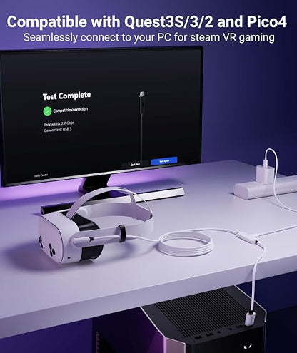 Syntech VR Link Cable 5M/16FT with USB 3.0 A to C Adapter, Charging & Data Transfer, Compatible with Meta Quest 3S/3/2/Pro, Pico 4, Steam VR Gaming, High Speed VR Cable