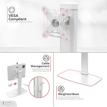 Anti-Theft Tablet Desk Stand – Adjustable VESA Compatible Desk Mount with Universal Security Enclosure for iPad 11 (A16) - Pro 11-inch M4 - Air 11-inch M3- iPad 10th Gen - Galaxy Tab & More Tablets