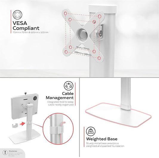 Anti-Theft Tablet Desk Stand – Adjustable VESA Compatible Desk Mount with Universal Security Enclosure for iPad 11 (A16) - Pro 11-inch M4 - Air 11-inch M3- iPad 10th Gen - Galaxy Tab & More Tablets