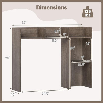 LDAILY Desktop Shelf, Multipurpose Wood Desk Hutch for Max 27" Computer Monitor, Countertop Storage Hutch with 5 Shelves, 3 Tier Desktop Display Rack for Dorm Office Home (Grey Oak)