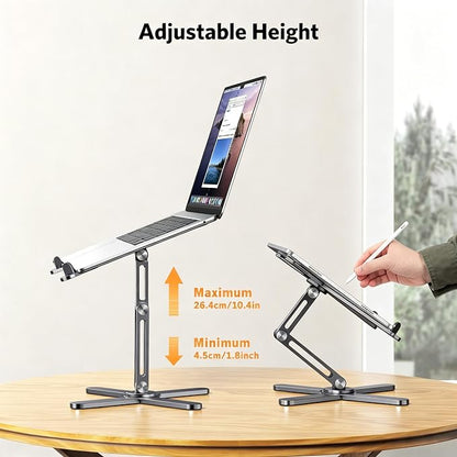 OMOTON 360° Rotating Laptop Stand Riser for Desk, Ergonomic Foldable Computer Stand Adjustable Height Angles for Collaborative Work, Easy Storage Fit Macbooks,All Laptops up to 16 inches, Space Grey
