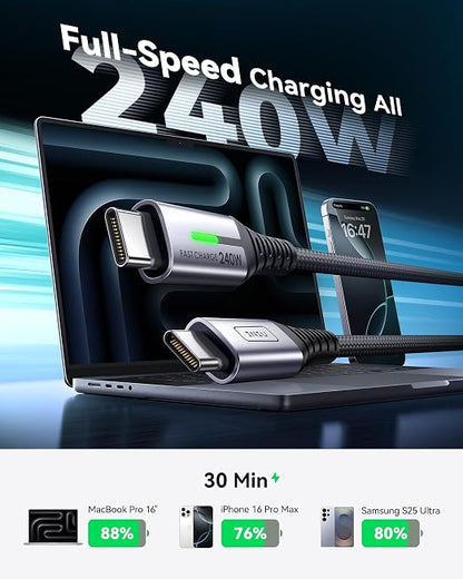 INIU USB C to USB C Cable,240W Fast Charging Type C Charger Cord,Braided USBC Phone Charger Cable for iPhone 17 16 Pro Max Samsung S25 S24 Laptops MacBook Air 15 M3 iPad Switch[3.3 ft + 3.3 ft. Black]