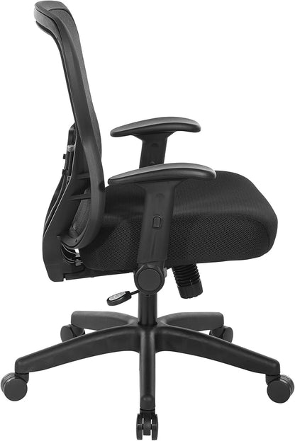 Space Seating 529 Series Deluxe R2 SpaceGrid Mesh Back and Memory Foam Seat, 2-to-1 Synchro Tilt Control, Adjustable Tilt Tension, Lumbar Support and Flip Arms Office Chair, Black