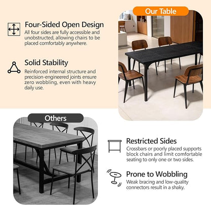 VINGLI Large Dining Table for 8, 70.8in Long Kitchen Table, Rectangular Dinner Table for Dining Room, Farmhouse Wood Kitchen Table for Family Home Office, Black