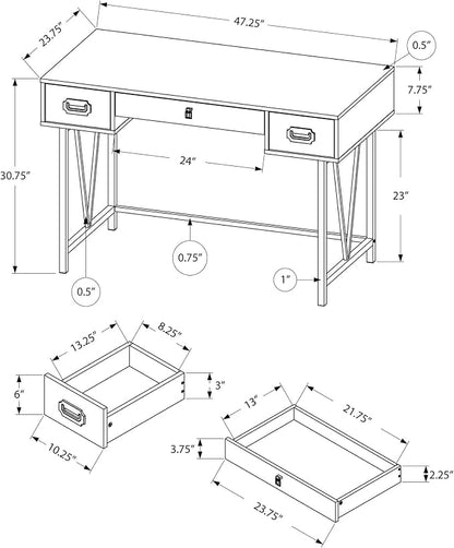 Monarch Specialties Laptop Table with Drawers-Industrial Style-Metal Legs Computer Desk Home & Office, 48" L, Grey Reclaimed Wood Look
