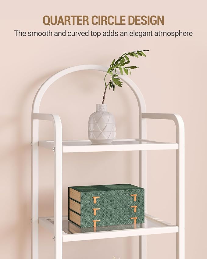 Hzuaneri Bookcase Bookshelf, Tempered Glass Bookshelves, Slim Shelving Unit for Bedroom, Bathroom, Home Office, Steel Frame, 6 Tier White BC10699W