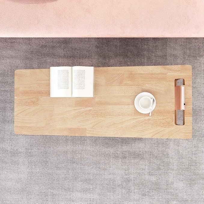 WoodShine Mid Century Modern Mini-Swing Coffee/Tea Table, Natural, 47.25" | Height: 18.74",Solid Wood,Wax Oil Coating, Desk, Unique Shape with Storage, Simple installation