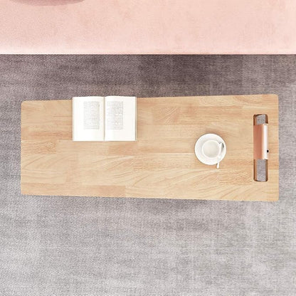WoodShine Mid Century Modern Mini-Swing Coffee/Tea Table, Natural, 47.25" | Height: 18.74",Solid Wood,Wax Oil Coating, Desk, Unique Shape with Storage, Simple installation