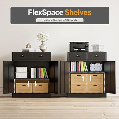 Metal Storage Cabinet, 36 Inch Tall Locking Cabinet with 2 Doors and 2 Drawers, Metal Cabinets with Adjustable Shelf, Garage Cabinets for Garage, Warehouse, Classroom, Home Office, Black