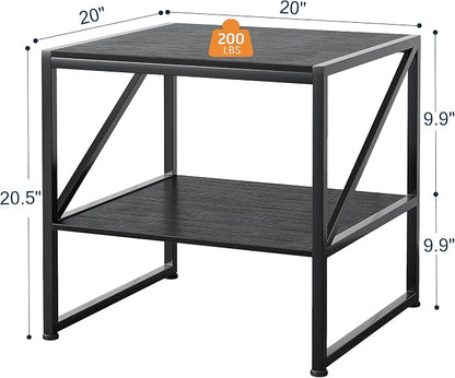 2-Tier Large Priner Stand with Storage Shelf, 20"×20" Under Desk Printer Table for Home Office, Mini Fridge Stand, End Table for Living Room, Heavy Duty Storage Rack for Scanner Fax Machine, Black