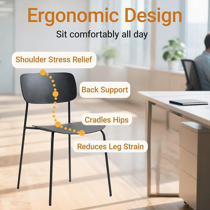 Sidanli Stackable Chairs Set of 4, Waiting Room Chairs with Metal Legs and Ergonomic Plastic Seat, Stacking Office Chairs for Conference Reception Church Banquet, Black