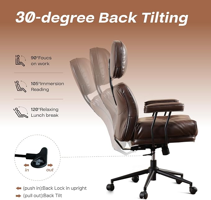 CAODOC Big and Tall Office Chair, 300LBS PU Leather Executive Office Chair Whit Lumbar Support, Managerial Home Desk Chair, Heavy Duty High Back Computer Chair(PU Leather Coffee)