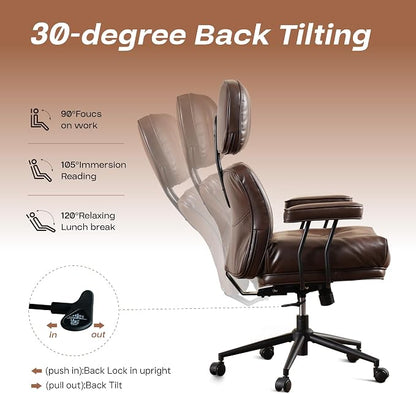 CAODOC Big and Tall Office Chair, 300LBS PU Leather Executive Office Chair Whit Lumbar Support, Managerial Home Desk Chair, Heavy Duty High Back Computer Chair(PU Leather Coffee)