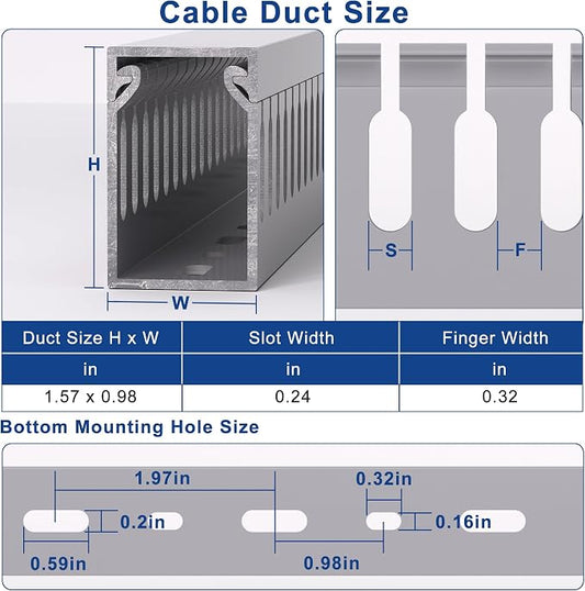 ZhiYo H1.6in W1in Professional Server Rack Cable Management Raceway, 132in (8 x L16.5in) Cable Raceway Kit, Electrically Safe PVC Open Slot Wire Raceway for Under Desk/Computer/Network Cords, Grey