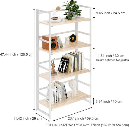 BHG Vintage Multifunctional Folding Bookshelf, No-Assembly Plant Stand Storage Rack Shelves for Home Office (White, 4-Tier)