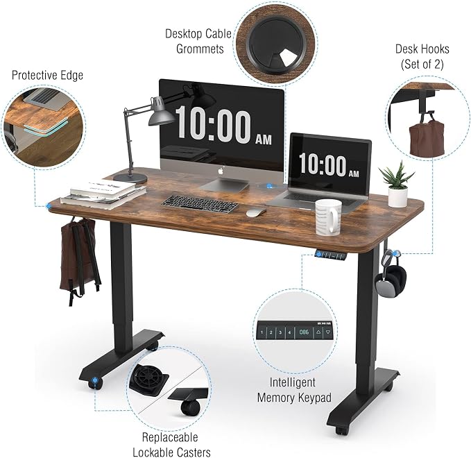 Monomi Electric Standing Desk 48x24 Inches, Height Adjustable Sit Stand Up Desk with Memory Preset, Anti-Collision Ergonomic Computer Desk for Home Office, Vintage Brown