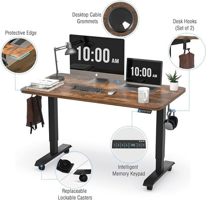 Monomi Electric Standing Desk 48x24 Inches, Height Adjustable Sit Stand Up Desk with Memory Preset, Anti-Collision Ergonomic Computer Desk for Home Office, Vintage Brown