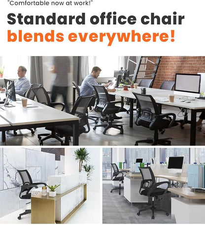 NEO CHAIR Office Desk Computer Chair Ergonomic Mesh Gaming Cushion Seat with Comfy Lumbar Mid Back Support Adjustable Height Swivel Rolling Wheels for Home Task (Mesh Black)