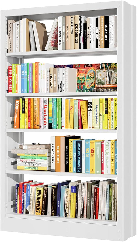71" Metal Bookshelf, 5 Tier Library Bookcase with Adjustable Shelves, Heavy Duty Bookshelves and Bookcases, Modern Book Shelf Tall Book Case for Living Room, Office (White, 37.4" Wide)
