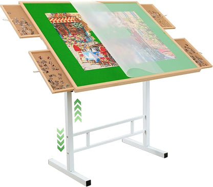 BittPicc Puzzle Table Height Tilt Adjustable w/4 Drawers Cover Legs | for 1000-1500 Pieces,Easy to assemble,Compact Storage,Relieve Neck Back Pain ,Nnti-slip Felt Surface,Gifts for Puzzle Lovers