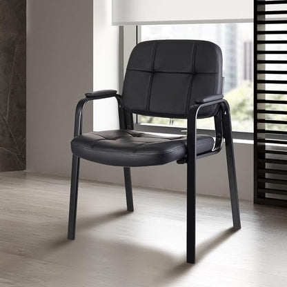 CLLATINA Waiting Room Chairs with Padded Arms Leather Guest Chair no Wheels for Office Reception and Conference Desk Black
