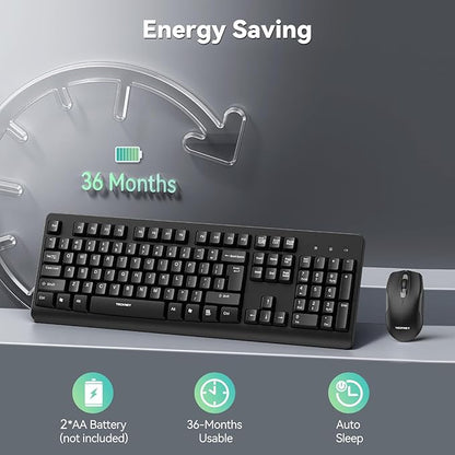 TECKNET Wireless Keyboard and Mouse Combo, Full-Size Ergonomic Keyboard & Optical Mouse, Low-Noise Typing & Clicking,Long Battery Life,Spill-Resistant,2.4G Lag-Free USB Receiver for PC,Laptop,Computer
