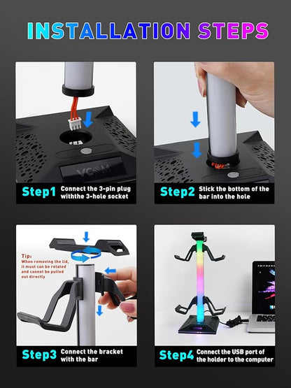VCOM RGB Gaming Headphones Stand with 2 USB and 1 Type-C Ports, Headset Stand with 10 Light Modes and Non-Slip Rubber,Suitable for All Earphone Accessories, Best Gift for Desk Gamers