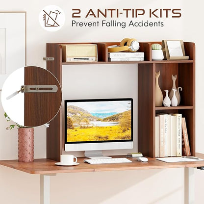 Tangkula Desktop Bookshelf, Countertop Storage Hutch with Shelves for Computer Desk, Desk 3-Tier Display Rack, Multipurpose Wood Desktop Hutch Storage Organizer for Dorm Office (Walnut)