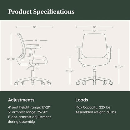 Branch Daily Chair - Vegan Leather Office Chair with Swivel, Lumbar Rest, and Adjustable Armrests - Comfortable Seating for Improved Posture and Productivity - Dune