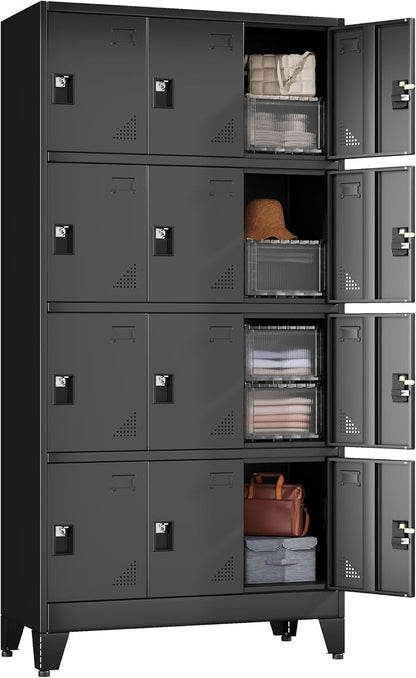 erosoei Metal Lockers for Employees, 12 Doors Metal Storage Locker | with Card Slot and Ventilation Holes, Steel Employee lockers for Home Office School Gym Garage, Requires Installation