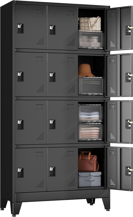 erosoei Metal Lockers for Employees, 12 Doors Metal Storage Locker | with Card Slot and Ventilation Holes, Steel Employee lockers for Home Office School Gym Garage, Requires Installation