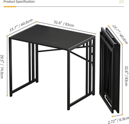Lutown Teen Folding Computer Desk - 32 inch, Writing & Gaming, Small Space Office Desk, Black, No Assembly Required