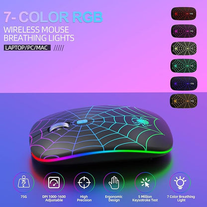 MMK for Wireless Mouse, Led Mouse Portable Mobile Optical Cordless Mouse with USB and Type C Receiver, 3 Adjustable DPI Wireless Computer Mouse for Mac Book, Laptop, Desktop,Windows, PC - Black