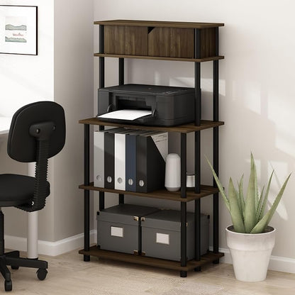Furinno Turn-N-Tube Printer Stand, 5-Tier Printer Stand with Storage Shelf and Closed Cabinet, for Home Office, Brown Walnut