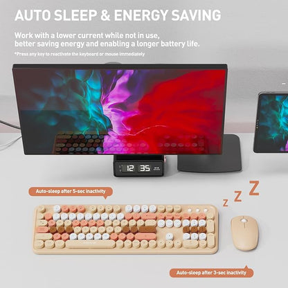 Wireless Keyboard and Mouse Combo with Switch Button- 2.4GHz Cordless Typewriter Keyboard | Auto-Sleep | USB Receiver for Windows PC/Laptop - Milk Tea Colorful
