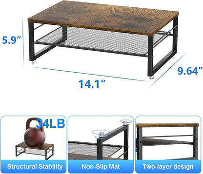 gianotter 2-Tier Metal Monitor Stand Riser, Desk Organizer for Monitor, Office Desk Storage Organizer for Office Supplies (Wood)
