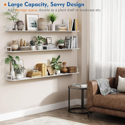 Harwaya White Floating Book Shelves for Wall, 36 Inch Wall Bookshelf for Kids Bedroom, Large Deep Hanging Shelves with Metal Brackets for Living Room Office Décor Indoor Plants (3-Pack)
