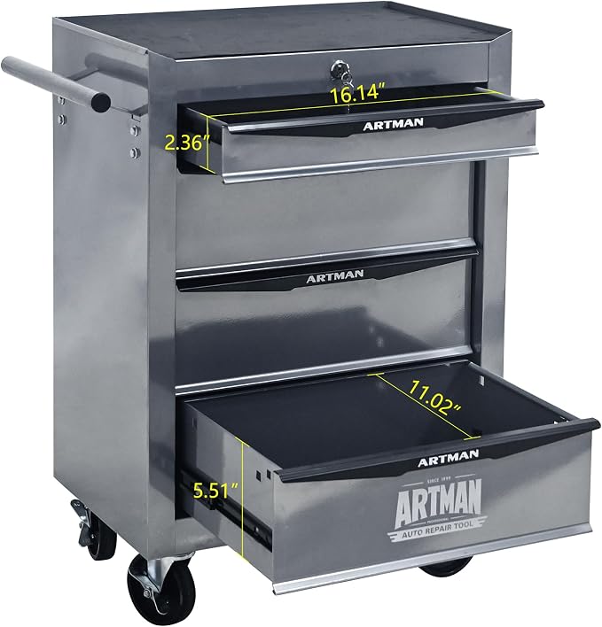 RYH 4-7 Drawers Rolling Tool Chest & Tool Box on Wheels | Heavy Duty Metal Cart with Ball Bearing Drawers | Fits US General Tool Box for Garage Storage (Silver, 4 Drawers（30.5" H × 20.9" W × 13" D)