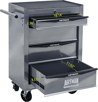RYH 4-7 Drawers Rolling Tool Chest & Tool Box on Wheels | Heavy Duty Metal Cart with Ball Bearing Drawers | Fits US General Tool Box for Garage Storage (Silver, 4 Drawers（30.5" H × 20.9" W × 13" D)